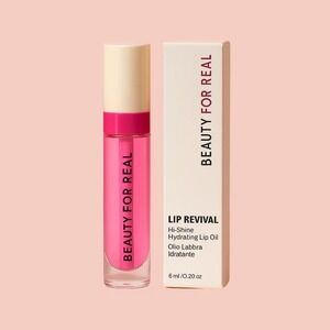 NEW Beauty For Real Lip Revival Hi-Shine Hydrating Lip Oil Raspberry Beret 6ml